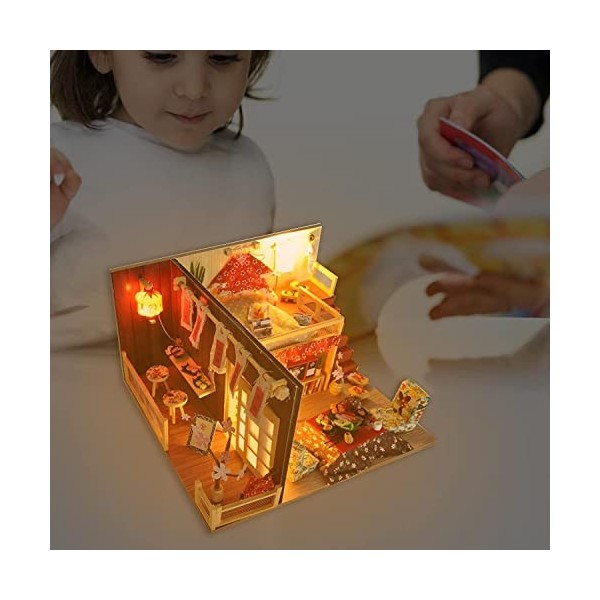 pièces maison de poupée bricolage, kit de maison miniature délicate avec lumière LED - modèle de maison de poupée 3D modèle d