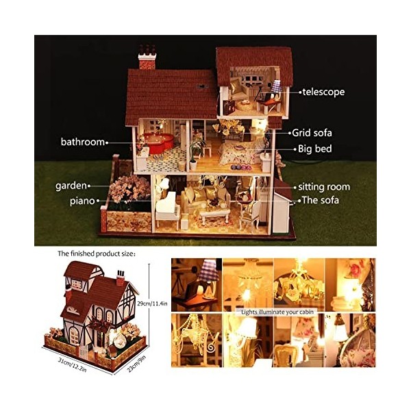 DTREEL DIY Miniature, Kit de Maison de poupée avec Meubles en Bois Modèle Maison en Bois à léchelle 1:24 avec Mouvement de M
