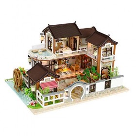 LANGWEI Dollhouse DIY Miniature Room Set, Old Town Villa LED lumières Miniature Meubles Assemblage Modèle Jouets | Kit DIY Do