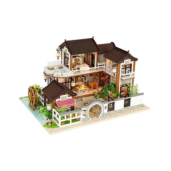 LANGWEI Dollhouse DIY Miniature Room Set, Old Town Villa LED lumières Miniature Meubles Assemblage Modèle Jouets | Kit DIY Do