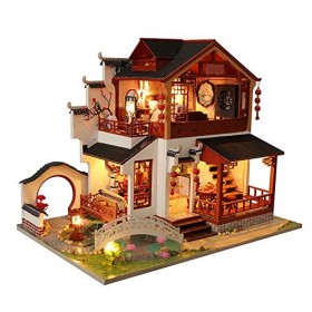ChengBeautiful Bricolage Dollhouse Miniature DIY Dollhouse Kit de Construction en Bois Modèle 3D Ensembles de Construction av