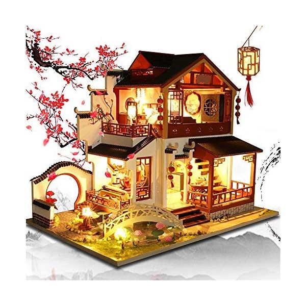 ChengBeautiful Bricolage Dollhouse Miniature DIY Dollhouse Kit de Construction en Bois Modèle 3D Ensembles de Construction av