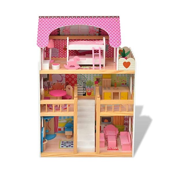 vidaXL Maison de poupées à Trois étages pour Enfant Bois 60 x 30 x 90 cm