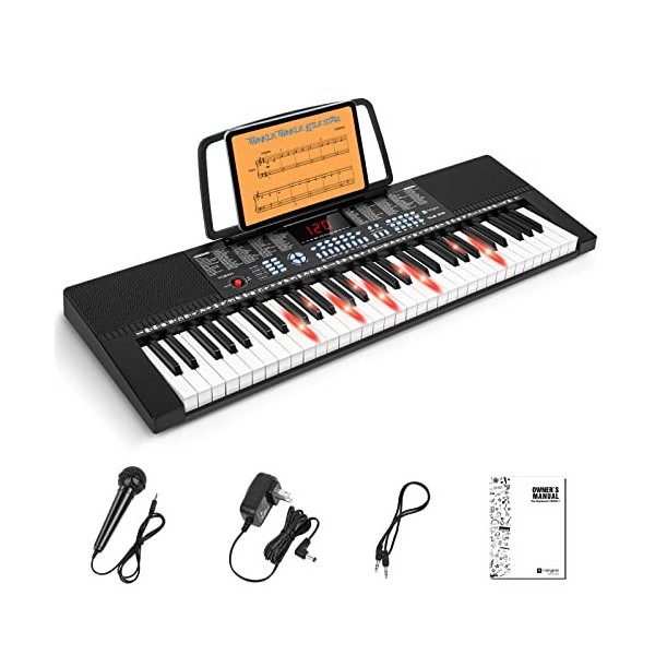 Vangoa Clavier de Piano 61 Lumineuses Mini touches Clavier électronique Piano avec microphone, 3 modes denseignement, 350 so