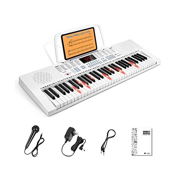 Vangoa Clavier de Piano 61 Lumineuses Mini touches Clavier électronique Piano avec microphone, 3 modes denseignement, 350 so