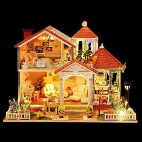 Kit de Maison De Poupée Bricolage, Kit de maison de poupée bricolage, meubles de maison de poupée en bois, modèle de lumières