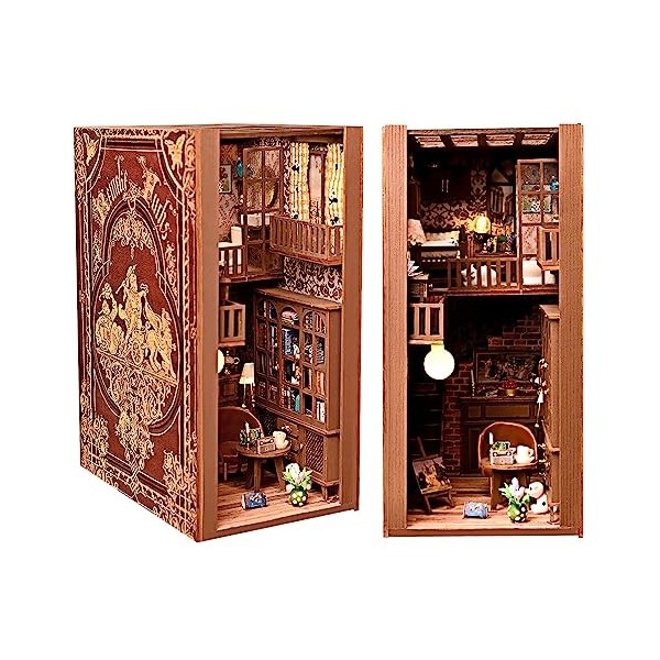 GuDoQi Kit de serre-livres en bois à monter soi-même, maison de poupée miniature, serre-livres pour adulte, cadeau dannivers