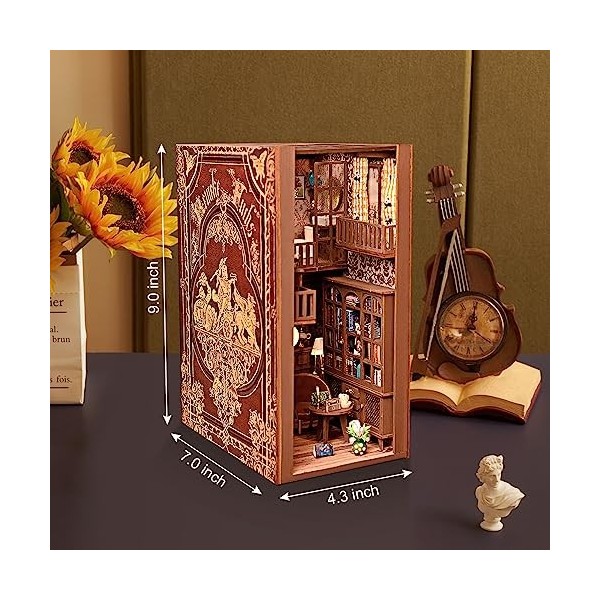 GuDoQi Kit de serre-livres en bois à monter soi-même, maison de poupée miniature, serre-livres pour adulte, cadeau dannivers