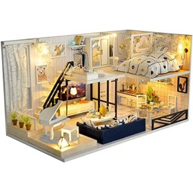 AKAZI Kit de Maison de poupée Miniature Kits dartisanat Lumineux Bricolage Mini Maison en Bois 3D Mignonne avec Housse Anti-