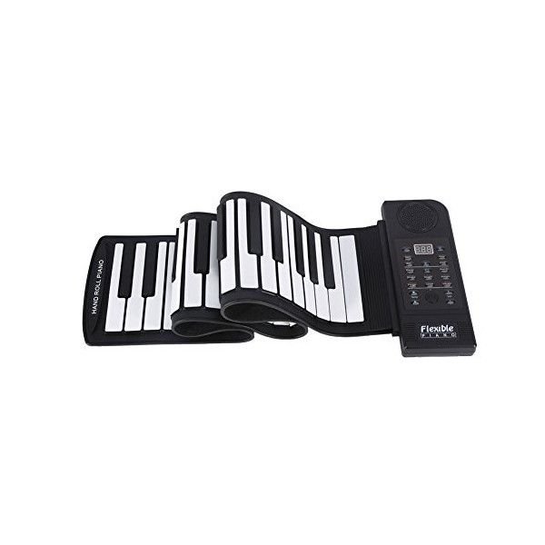 Clavier Piano Pliable 61 Touches, Roll-up Soft Silicone Piano Clavier de Musique, Piano Électronique Enroulable avec 128 Sons