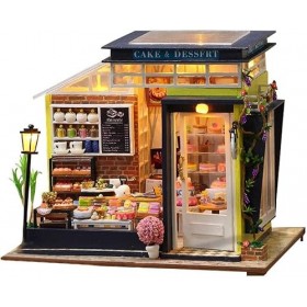 AKAZI Kit de Maison de poupée Miniature en Bois 3D Bricolage Dessert gâteau Boutique modèle Kit assemblé à la Main Maison de 