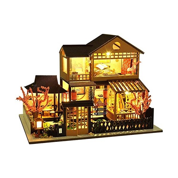 AKAZI Kit de Meubles Miniatures en Bois Kit de Maison de poupée Bricolage avec LED Outils de Bricolage Cadeau danniversaire 