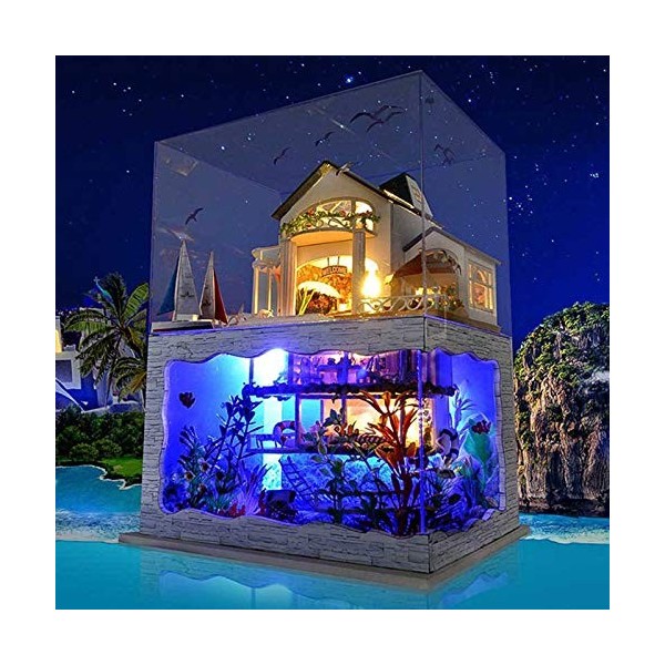 TUANTUAN 1 ensemble maison de poupée miniature hawaïenne avec housse de lumière, décoration cadeau pour adultes, enfants, cad