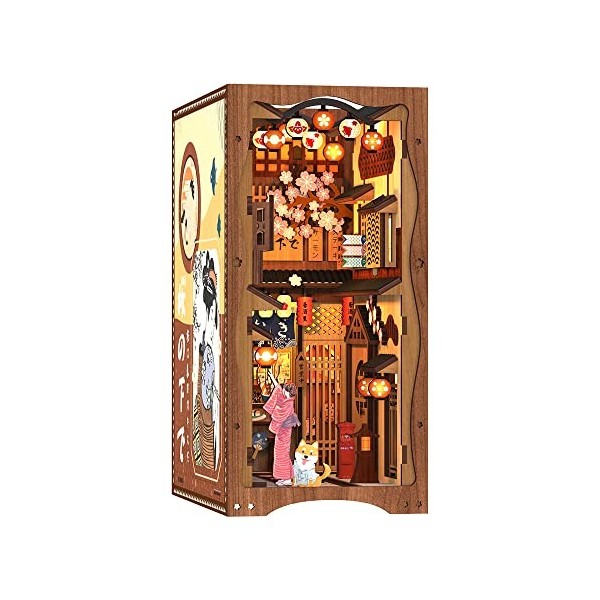 Fsolis YS07 Kit de bricolage pour coin de livres, maison de poupée miniature 3D en bois, serre-livres, étagère décorative, bi