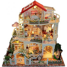 Fikujap DIY Doll House - Dollhouse Miniature avec Meuble Bois Doll House Kit DIY Main Main Assemblé Cabin Kit de Playhouse av