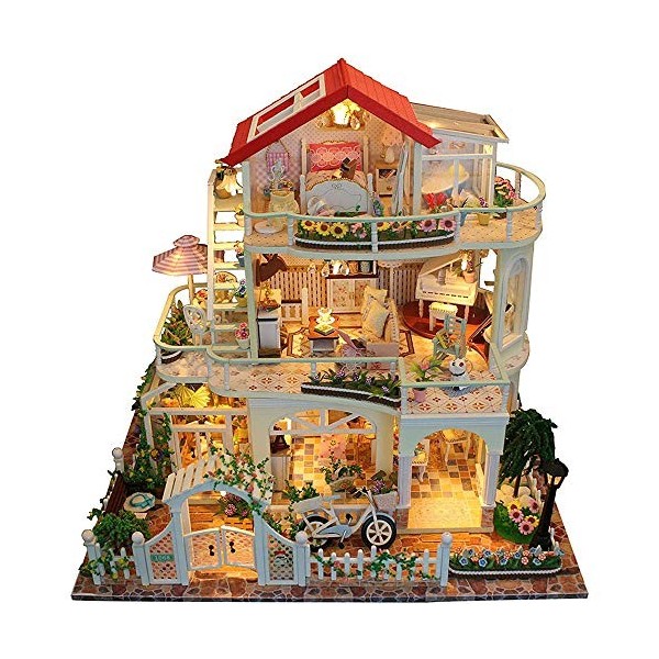 Fikujap DIY Doll House - Dollhouse Miniature avec Meuble Bois Doll House Kit DIY Main Main Assemblé Cabin Kit de Playhouse av