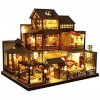 LANGWEI Dollhouse DIY Miniature Room Set, 3 étages Hot Spring Villa Assembly Model Toys avec Cache-poussière | DIY Dollhouse 