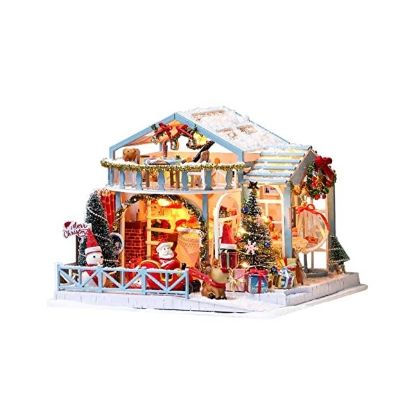 HLONGG Nuit de Noël DIY Mini Dollhouse Kit avec mobilier de Musique Miniature en Bois 3D pour Construire Une idée Artisanale 