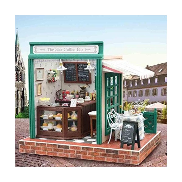 NXYDQ Bricolage Dollhouse Meubles en Bois Miniature Kit, Main Mini Craft House Plus Dust Cover & LEDlight, Cadeau danniversa