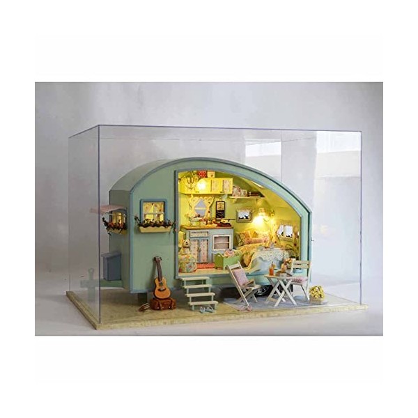 LOVOICE Kit Maison Miniature,poupée en Bois avec Musique et lumière - Ensemble Meubles Petite Maison, idée Cadeau Chambre cré