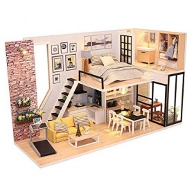XBSLJ Maisons pour poupées Kit de Meubles en Bois de Maison de poupée Miniature Bricolage, Mini modèle dappartement Moderne 