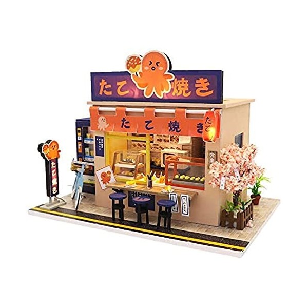 Maison De Poupée Miniature Modèle Teriyaki Shop avec Meubles Et Accessoires, Salon Chambre Cuisine Salle De Bain pour Cadeau 