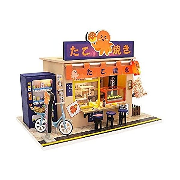 Maison De Poupée Miniature Modèle Teriyaki Shop avec Meubles Et Accessoires, Salon Chambre Cuisine Salle De Bain pour Cadeau 