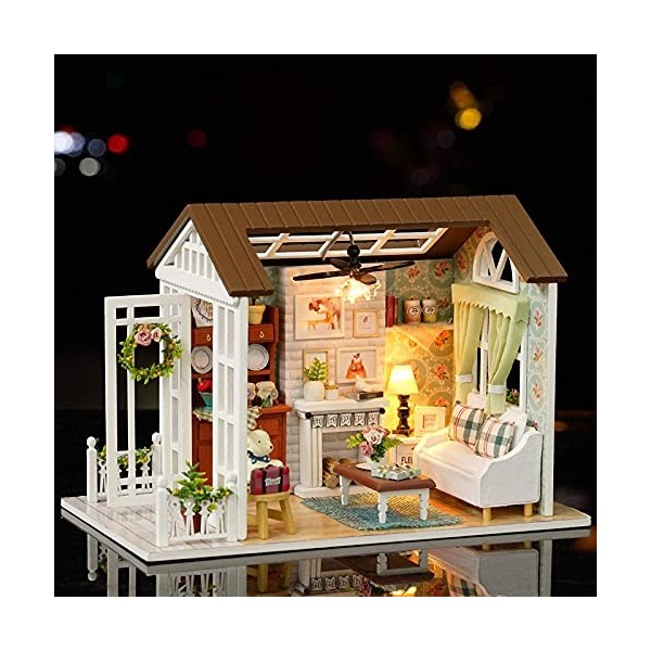 Maison De Poupée Miniature en Bois Bricolage avec Meubles Et Accessoires, Cadeau De Salle De Bain De Cuisine De Chambre À Cou