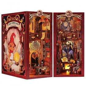 FSOLIS Kit de niche de livre à faire soi-même, kit de maison de poupée miniature 3D en bois avec cache-poussière LED pour nic