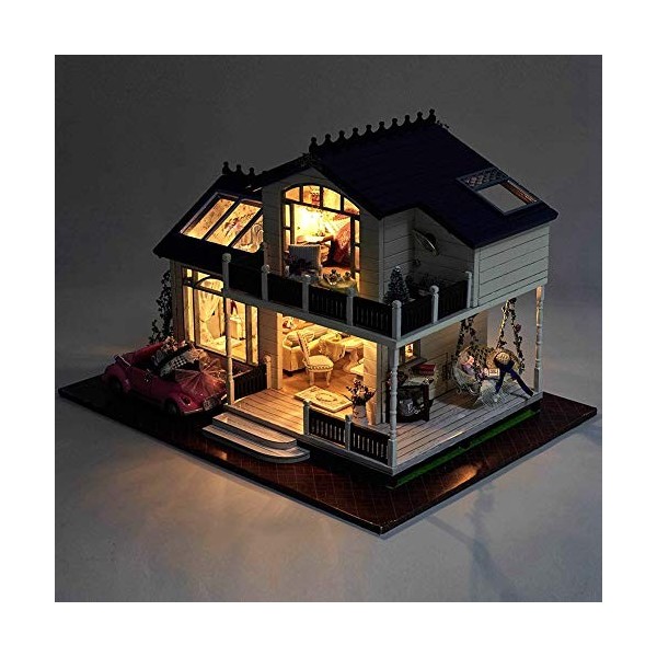 Tyenaza Maison De Poupée en Bois, Bricolage Miniature en Bois Assemblage Ornement Décoratif Maison De Poupée Villa pour Enfan