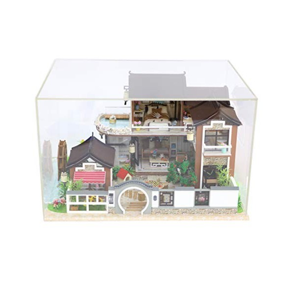 Cool Beans Boutique 1:24 Kit maison de poupée miniature en bois manoir traditionnel asiatique avec housse anti-poussière – Ki