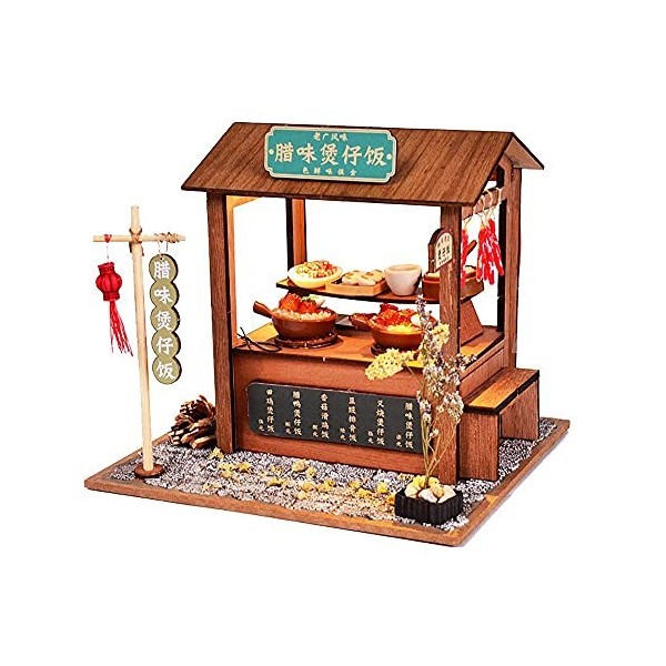 Maison De Poupée en Bois avec Meubles Kits DÉclairage LED Modèle De Construction De Snack-Bar Chinois Miniature Puzzle Jouet