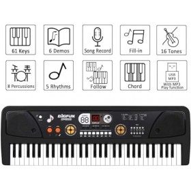 Clavier de Piano 61 Touches, Portable Clavier électronique de Piano avec Microphone et câble USB Musical Instrument Piano pou