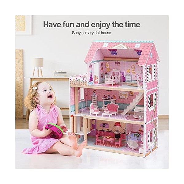 ROBUD Maison de poupée en Bois pour Filles, Jouets pour Enfants, Maison de poupée avec Accessoires de Meubles, Maison de poup