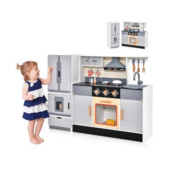 GOPLUS Maison de Poupée avec Cuisine Enfant 2 en 1, Grande Ville de Poupées Incluant Accessoires et Mobilier, Maison à Double