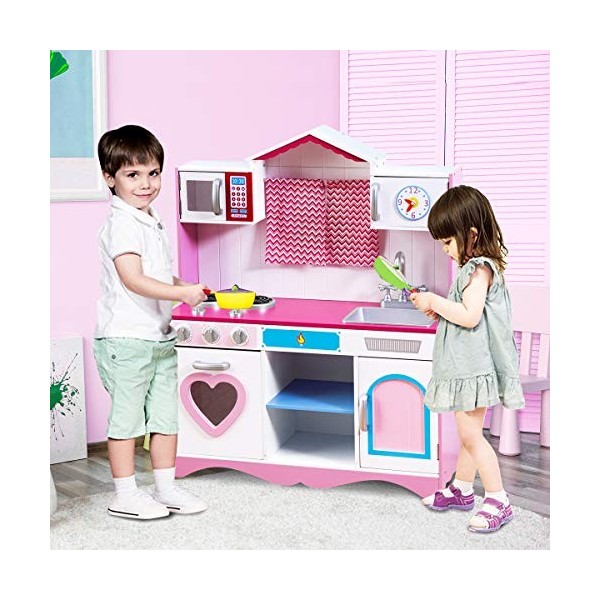 GOPLUS Maison de Poupée avec Cuisine Enfant 2 en 1, Grande Ville de Poupées Incluant Accessoires et Mobilier, Maison à Double