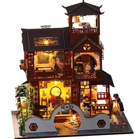 SXxingkong DIY Maison de poupée Villa scène Construction modèle Assemblage House mite kit de Maison avec LED 3D Cadeau créati