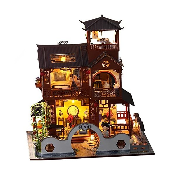 SXxingkong DIY Maison de poupée Villa scène Construction modèle Assemblage House mite kit de Maison avec LED 3D Cadeau créati