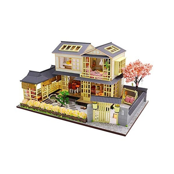 Maisons pour poupées Maison de poupée miniature avec meubles, kit de maison de poupée en bois bricolage plus lumière LED et m