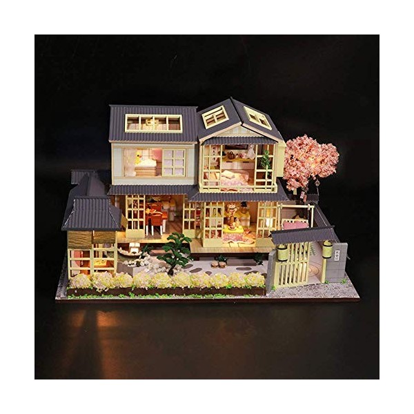 Maisons pour poupées Maison de poupée miniature avec meubles, kit de maison de poupée en bois bricolage plus lumière LED et m