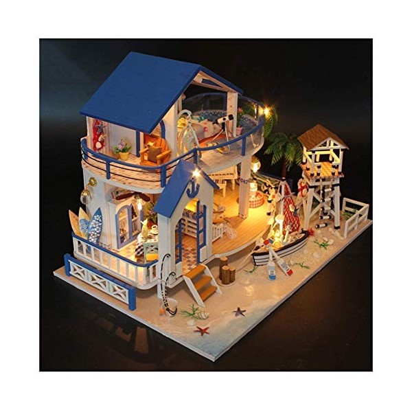 XBSLJ Maisons pour poupées Maison de poupée Miniature avec Meubles, kit de Maison de poupée en Bois Bricolage Plus LED et boî