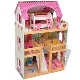 Festnight Maison de Poupées à Trois Etages en Bois Jouet pour Enfant 60 x 30 x 90 cm
