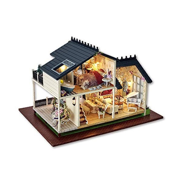 Bricolage en Bois Miniature Assemblage Décoratif Ornement Maison De Poupée Villa Cadeau De Noël Minuscule 3D Maison De Poupée