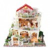 Maison de poupée 3D Bricolage Miniature 3 étages Jardin Villa modèle de Construction en Bois Maison de poupée Meubles LED Kit