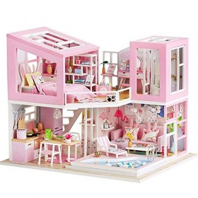 Kit dartisanat de Salle dartisanat, kit de modèle de Maison de poupée Miniature en Bois avec Meubles, lumières LED et Cache