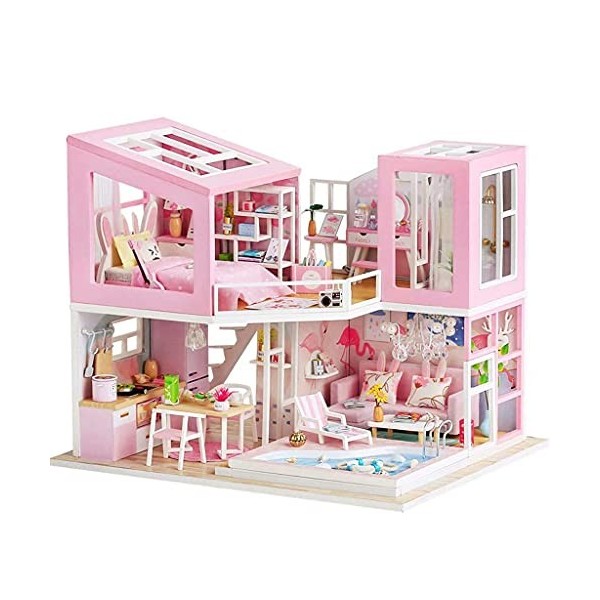 Kit dartisanat de Salle dartisanat, kit de modèle de Maison de poupée Miniature en Bois avec Meubles, lumières LED et Cache