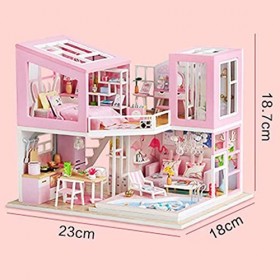 Kit dartisanat de Salle dartisanat, kit de modèle de Maison de poupée Miniature en Bois avec Meubles, lumières LED et Cache