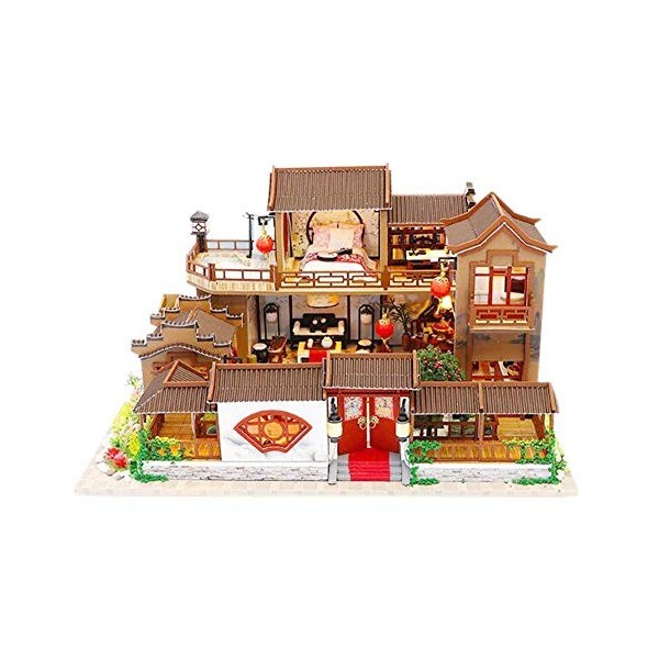 Modèle De Maison De Poupée De Ville Antique Datang De Style Chinois avec Lumière LED Kit De Maison De Poupée Miniature avec M