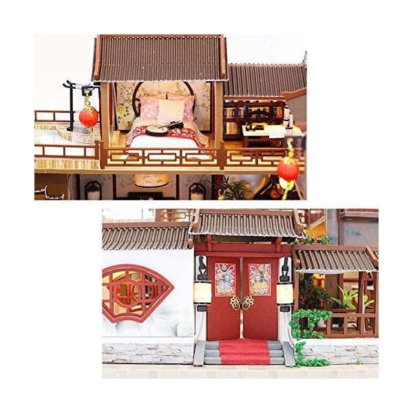 Modèle De Maison De Poupée De Ville Antique Datang De Style Chinois avec Lumière LED Kit De Maison De Poupée Miniature avec M