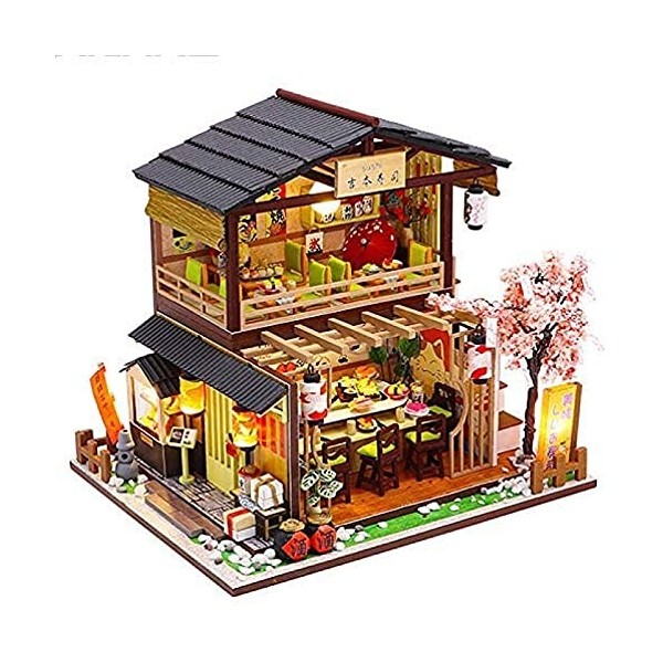 Maison De Poupée Miniature avec Meubles, Kit De Maison De Poupée en Bois Bricolage Plus Anti-Poussière Et Mouvement Musical, 